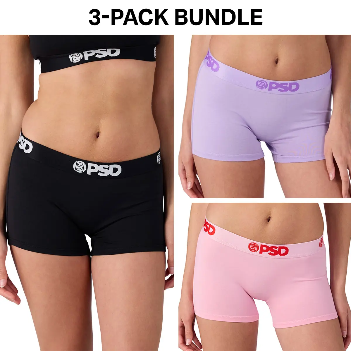 PSD Womens Core Solids Boy Short Underwear 3 Pack - Comfortable, Breathable, Ultra-Light Premium Modal Fabric