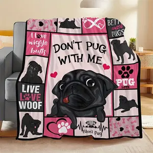 Cozy Comfort I Love Pugs Flannel Flannel Throw Blanket - Soft, Warm, and Lightweight - Ideal for Couch, Bed, and Camping - Machine Washable, All-Season Use, Pug Lover-280GSM