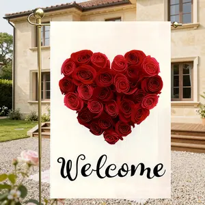 Valentine's Day Garden Flag Flowers, 12x18 Inch Vertical Double-Sided Design, Perfect for Outdoor Decoration & Festive Celebrations