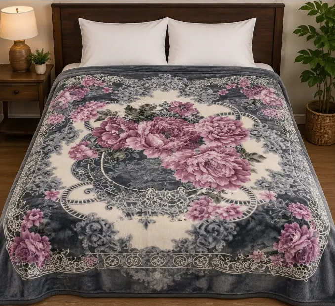 Fashion Classic Royal Blanket – Gray Floral | 220 × 240 cm | 5 kg | Super Soft Luxury Blanket