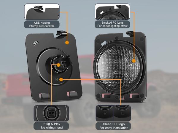 Nilight JK Side Marker Light 8LED Smoked Lens Amber Front Fender Indicator Light Turn Signals Light IP67 Waterproof Clearance Light Compatible with 2007-2017 Wrangler JK JKU