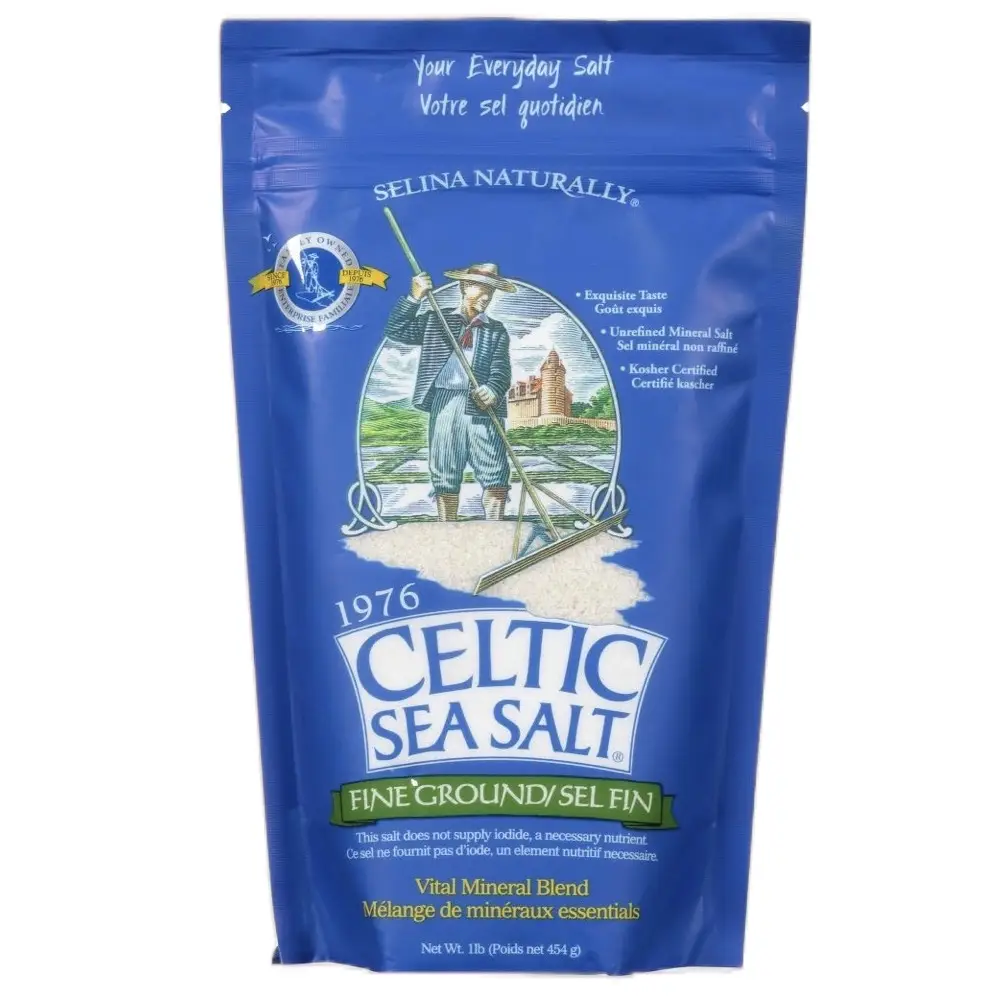 Celtic Sea Salt, Selina Naturally Fine Ground Vital Mineral Blend, 1 lb (454 g) Natural Kosher light Grey Resealable Organic