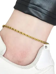 BA Unique Fashion 316L Stainless Steel 3mm 4mm Rope Rolo Chain Waterproof Tarnish-Resistant Adjustable Anklet for Everyday Beach Wear