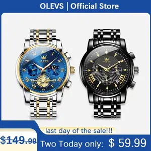 【Store Anniversary Offer】OLEVS Men's Luxury Dress Watch, trendy choice class watch, Waterproof Luminous Date, Men's Stainless Steel Moon Phase Watch, Daily Business Watch