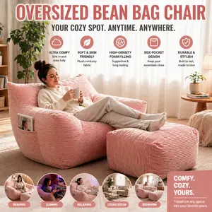 Oversized Bean Bag Chair for Adults Comfy Lazy Sofa for Living Room Foam Filled Giant Lounger Bedroom Apartment Essential Floor Chair Cozy Nook Reading Gaming Relaxing Furniture Soft Plush Cover Room Decor Aesthetics Durable Design
