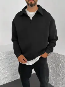 Men's Solid Color Drop Shoulder Half Zip Sweatshirt, Regular Fit Casual Long Sleeve Collared Pullover for Fall & Winter, Valentine's Day Gift for Men, Men's Clothes for Daily Wear, Menswear