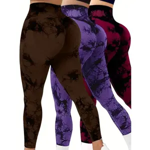 3-Pack Tie-Dye Print High-Waist Workout Leggings for Women, Scrunch Rear-Lifting High-Waist Tummy Control Yoga Athletic Pants