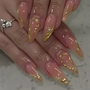 24 Pcs 3D Irregular Wearable False Nails, Removable Half-Handmade Nail Art Set, Includes Nail File & Jelly Glue, Handmade Reusable Nails
