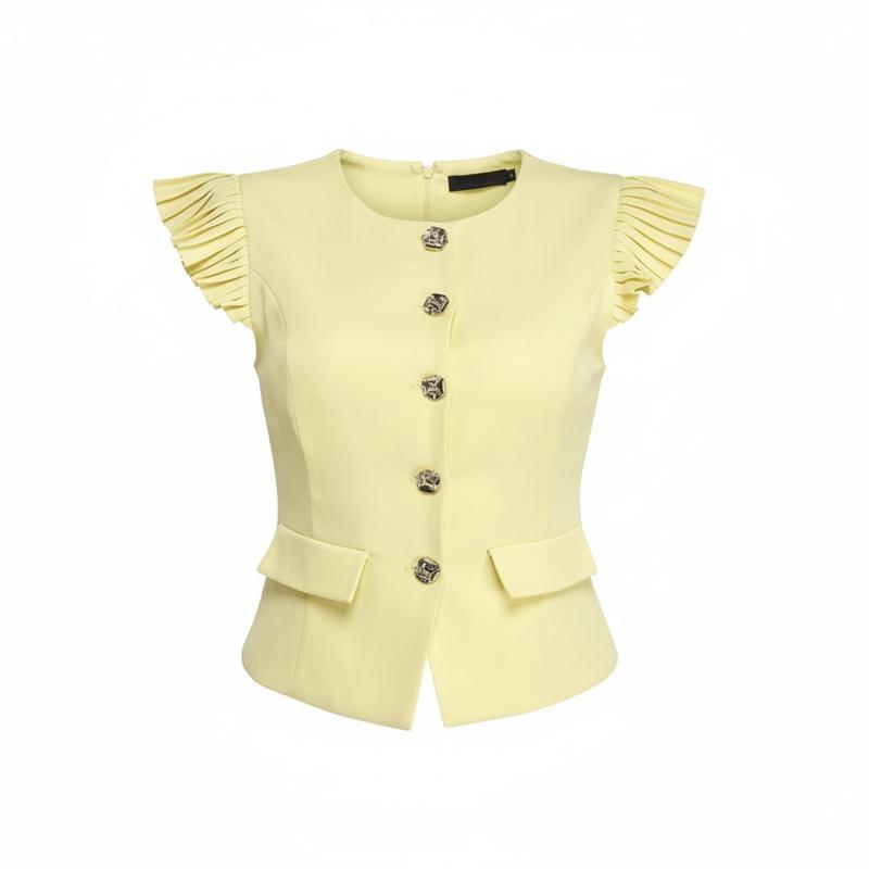 Blusa Yellow with Ruffled Sleeves and Button Details for Cake and Food Events
