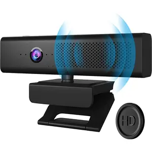 ROTOPATA Webcam with Speakers and Mic,  1080P/30FPS  Camera for Streaming Video Conference , 4 Noise-Cancelling Mics,  Cover, 90?FOV, USB-A, Webcam for PC Desktop  Laptop