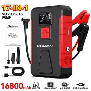 16800mAh SHARMEAL 5-in-1 Portable Car Jump Starter with Air Compressor [6000A], 12V Battery Charger & Booster Pack, 150 PSI Tire Inflator, Emergency LED Light for Outdoor