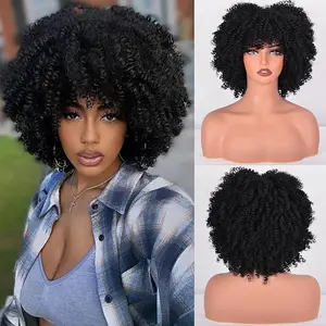 Short Curly Afro Wig With Bangs for Black Women Kinky Curly Hair Wig Afro Synthetic Full Wigs
