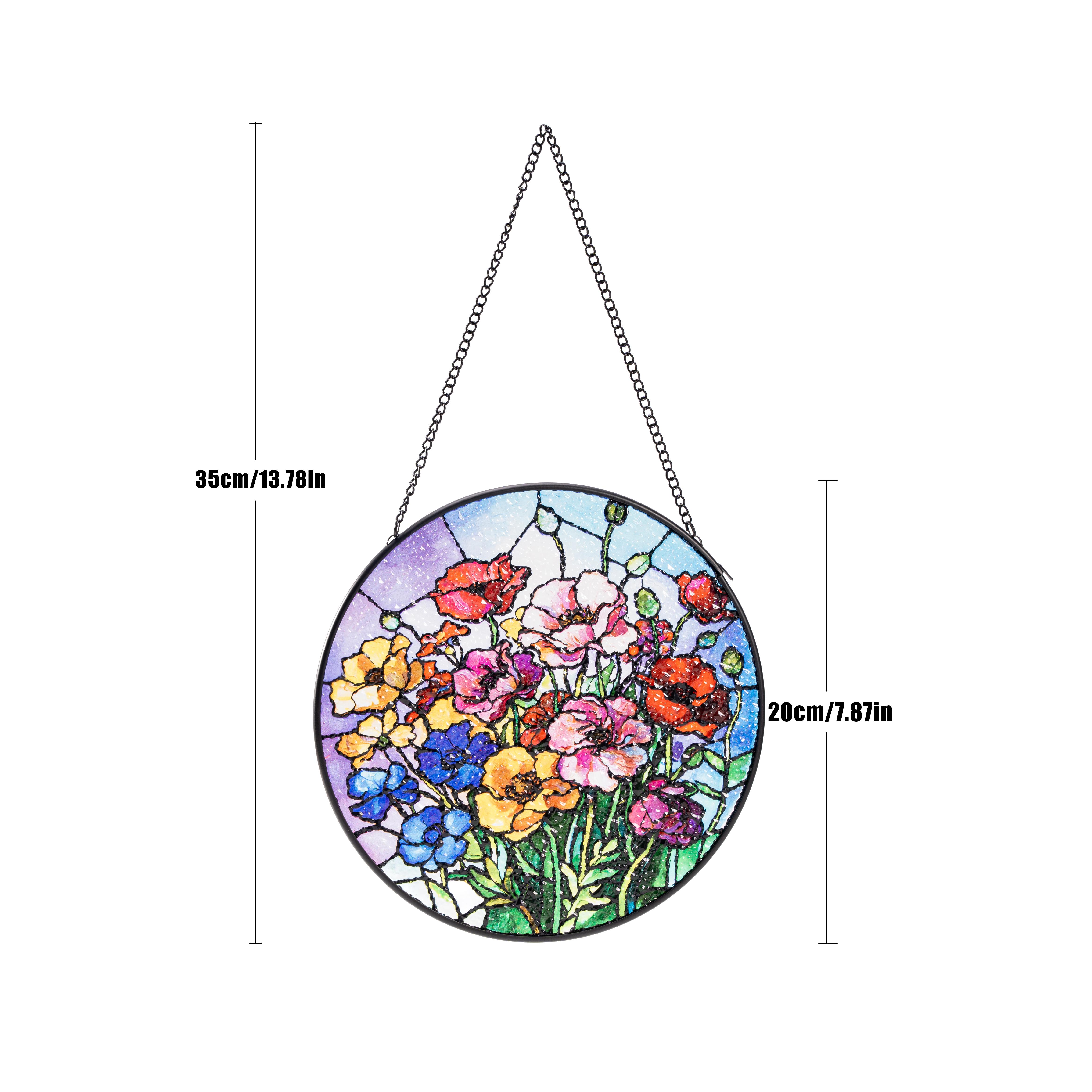stained glass Hanging Stained Glass for Windows, 20cm/7.87inch Hand-Painted Sun Catcher Garden Hangings Mother's Day Christmas, Valentine's Day Ornaments Festival Gift
