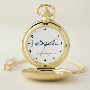 Mad Comedian Timeclock - Gold-Toned Pocket Watch with White Dial and Classic Design