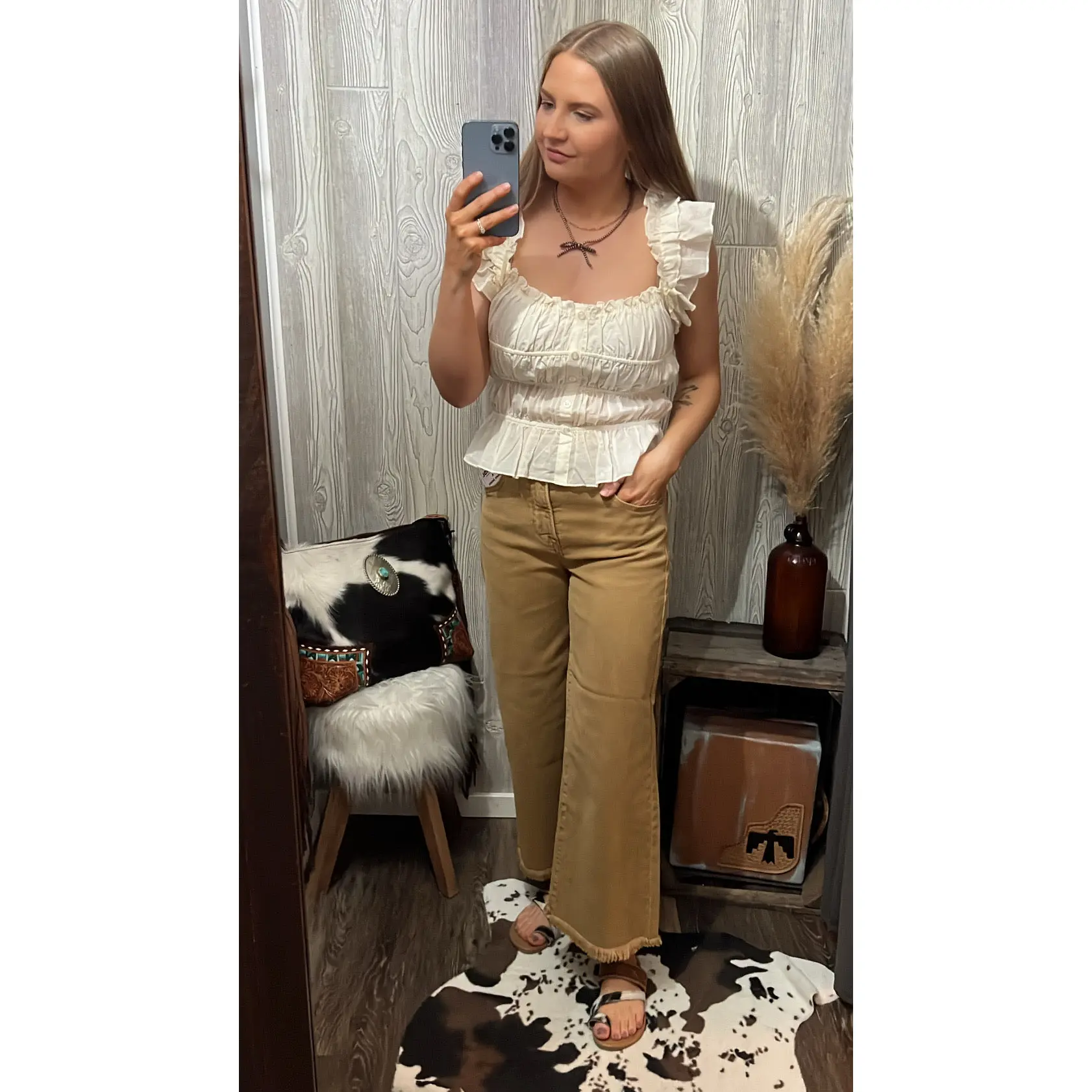 Sophia Tummy Control Wide Leg Risen Jeans - Mocha