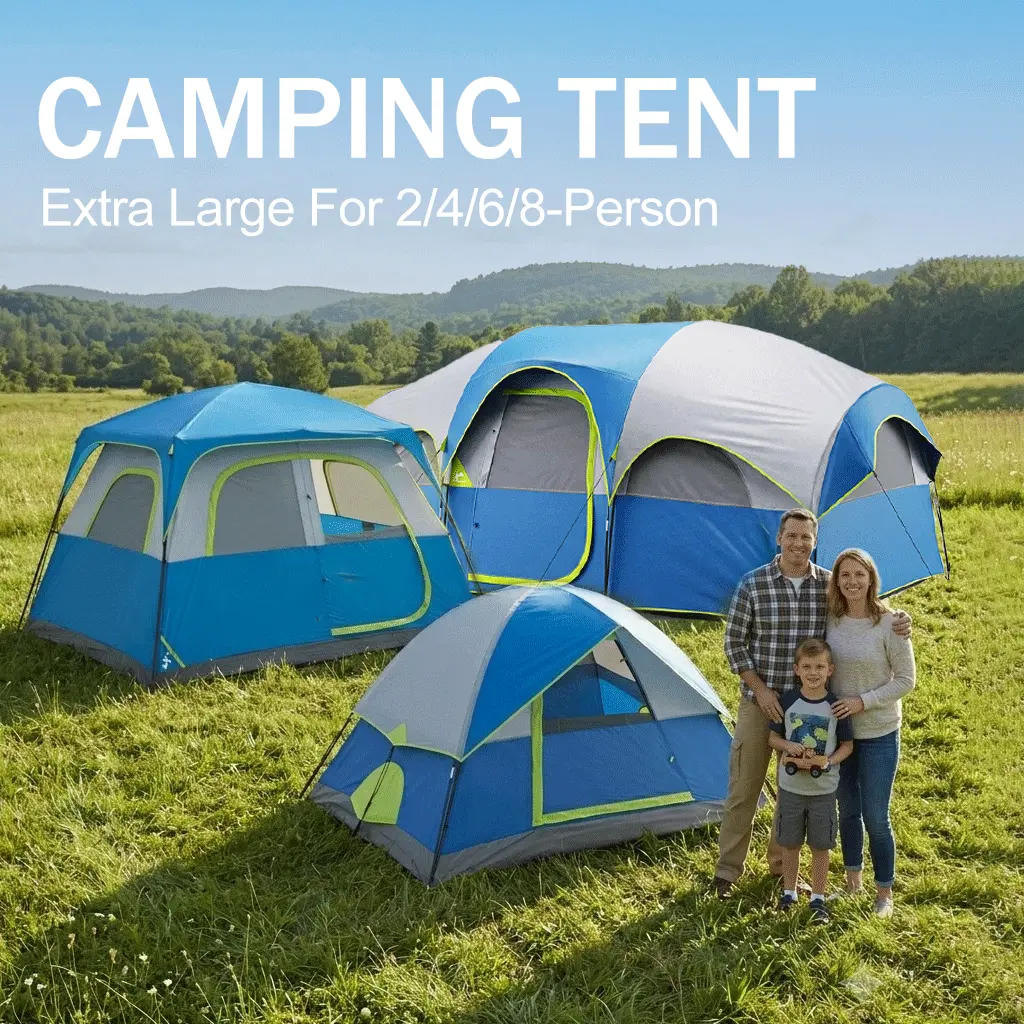 Sweetcrispy Extra Large Family Camping Tent for 2/4/6/8 People, 14ft x 9ft x 78in, Waterproof Windproof Easy Setup Tents with Power Cord Access, 5-Minute Setup for Group Hiking Travel