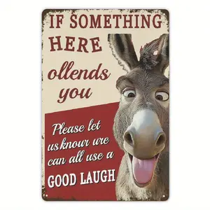 2D Funny Donkey Metal Wall Art Sign - Vintage Rustic Iron Garage Decor with Humorous Quote, Weather-Resistant Outdoor/Indoor Use for Man Cave, Bar, Music Room & Home Office, Animal Wall Decor