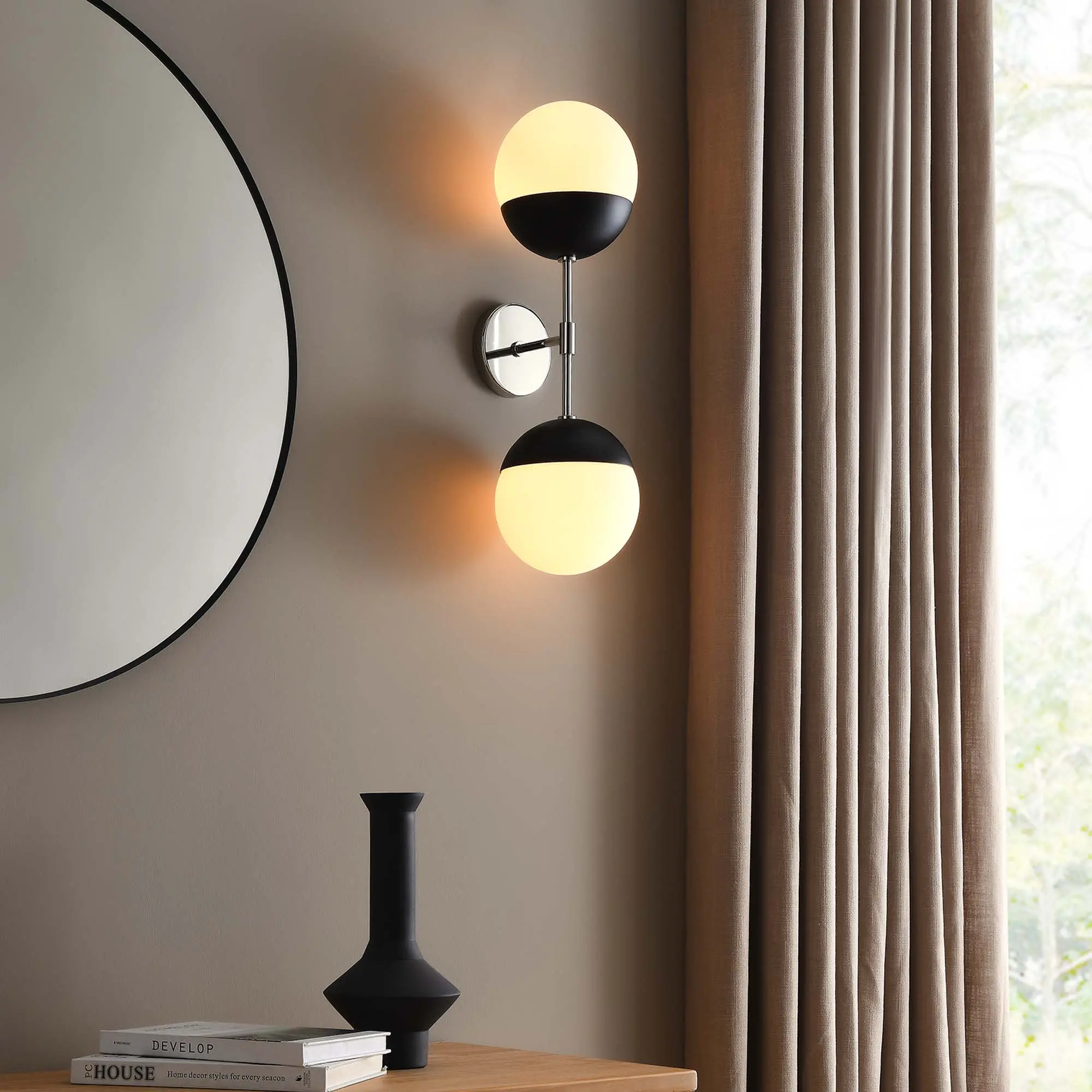 Modway Stellar 2-Light Wall Sconce in Opal Polished Nickel