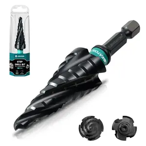 LIBRATON Four Spiral Flute Step Drill Bit, M35 Cobalt Unibit Step Drill Bit Set 1/4"-3/4", AlTiN Coated Step Bits, Four Spiral Flute, 1/4" Hex Shank for Metal, Stainless Steel, Aluminum, Plastic