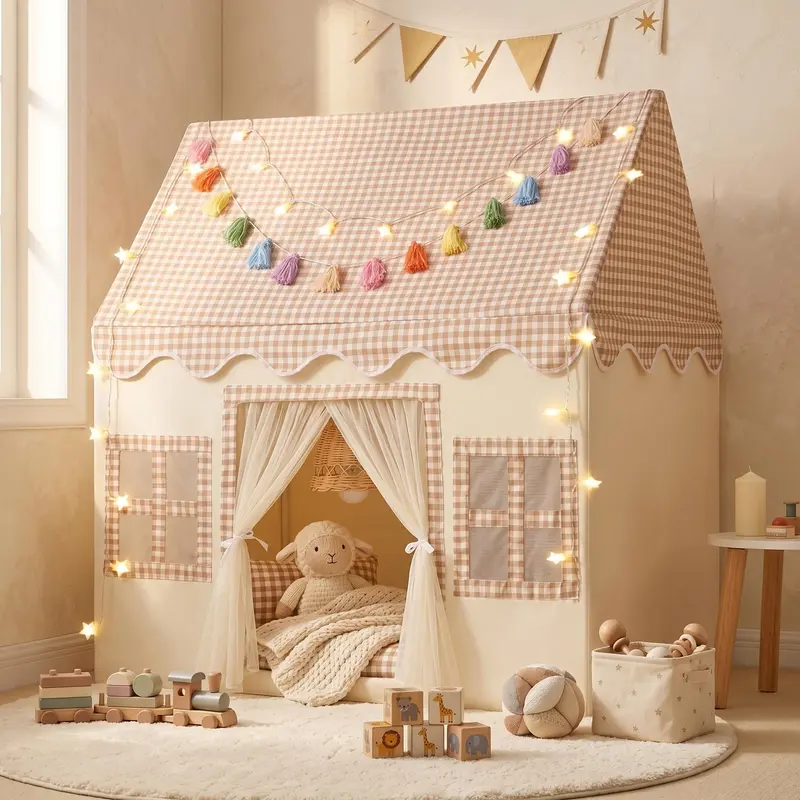 Kids Play Tent Indoor: with Mat, Colorful Hangings, Toddler Girl Tent Indoor Playhouse for Toddlers Kids Toys for Boy Girl Birthday Gift