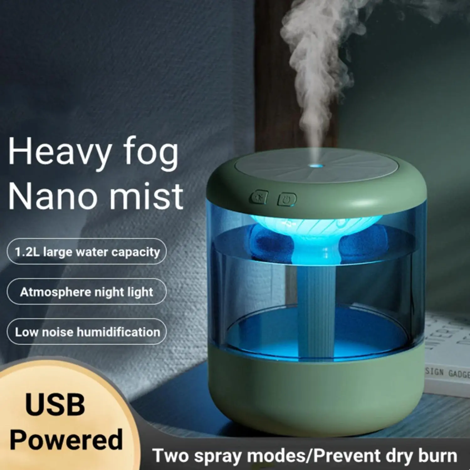 New Large Capacity 1200ml Ultrasonic Aromatherapy Mist Maker with USB Essential Oil Diffuser, LED Lamp, and Air Humidifier for H