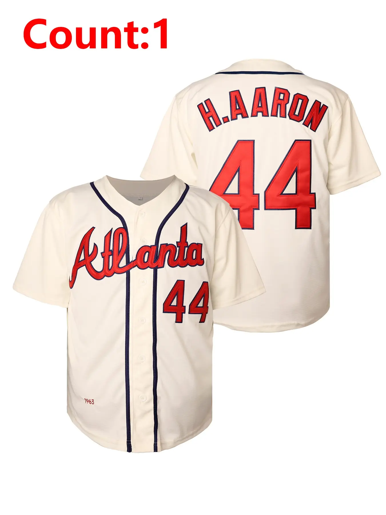 Men's 44 H Aaron Embroidered Baseball Jersey, Sports Style Jersey, Loose Casual Breathable Baseball Top, Athletic Tops, Men's Sportswear for Training & Competition, Training Shirt