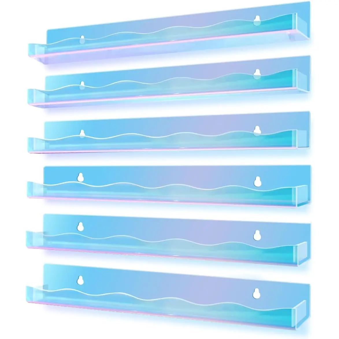15-Inch Durable Acrylic Nail Polish Rack - Wall-Mount Vanity Shelf with End Caps, Home Decor Organizer for Beauty Products, Paints & Nail Techs Use (Rainbow Design)