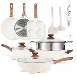17 Pcs Nonstick Pots and Pans, Non-toxic Kitchen Cooking Set with Stay-Cool Handles, White
