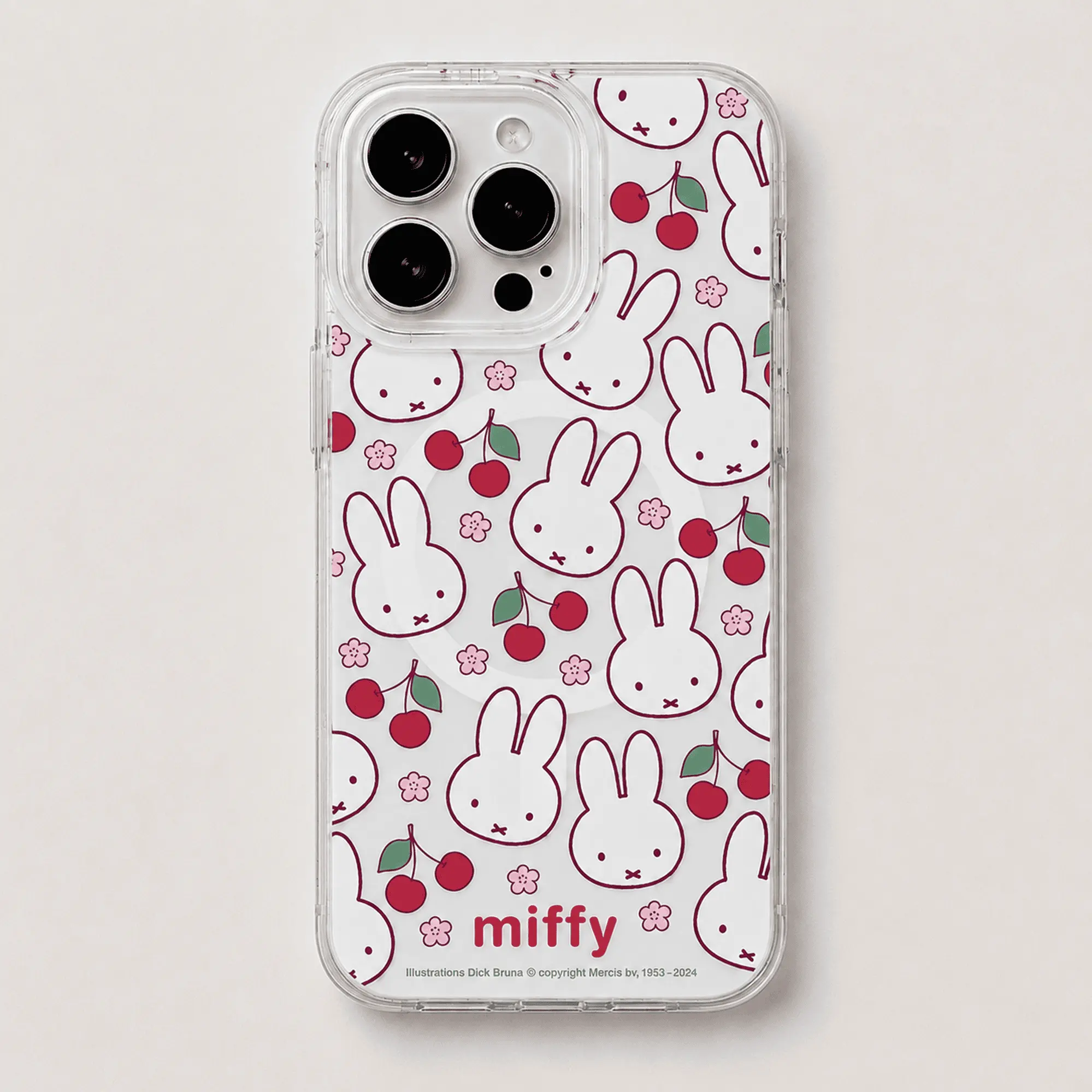 Cute Kawaii Miffy Cherry Teddy Bear Magnetic Clear Phone Case, Kawaii Bunny Magsafe Shockproof Protective Cover Compatible with iPhone 11-17 Series & Samsung Galaxy S23-S26 Ultra
