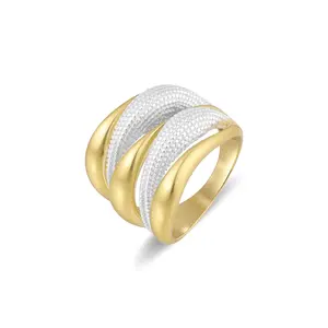 Mytys Two-Tone Intertwined Band Mixed Finish Gold & Silver Statement Ring For Women