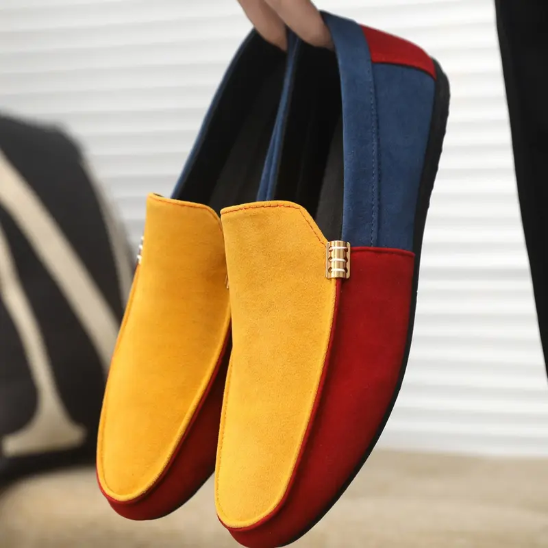 2026 Men's Summer New Arrival Trendy Color-blocked Flat Loafers Footwear for Men, Soft Sole Anti-slip, Lightweight Low-top Casual Driving Walking Shoes for Daily Street Wear, Casual Fashion Shoes, Affordable Loafers