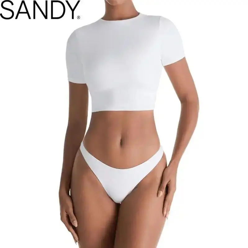 ASANDY Women's Slim-Fitted Double-Lined Crew Neck Short Sleeve Crop Top - Fitness T Shirt, Workout, Sporty Chic Everyday Basics for Summer Yoga, Daily Wear, Crop Tops, Cute Basics, Fashion Basics