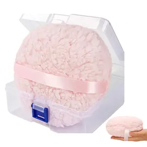 6 Inch Oversized Body Powder Puff with Container, Soft Fluff Dust Puff, Extra Large Face & Body Powder Applicator for Women