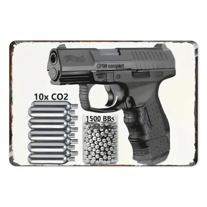Room Decor Retro Pistol Metal Iron Sign, "cp99 Compact" Pistol Design Retro Metal Iron Sign, Waterproof And Weatherproof Decoration, Perfect For University, Cave, Bar, Cafe, Garage, Farmhouse, Man Cav, Vintage Metal Sign