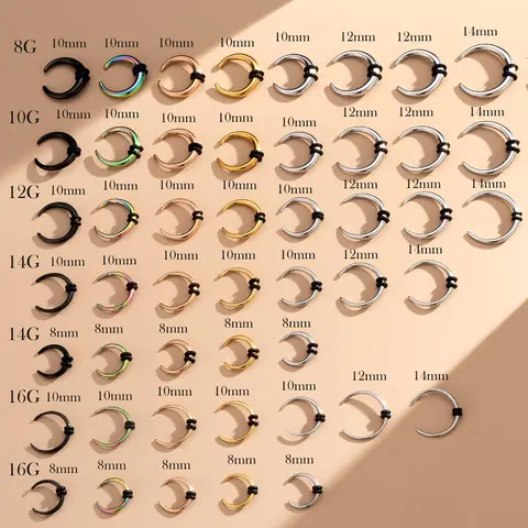 OUFER Unisex 100% Hypoallergenic Stainless Steel Stretch Horseshoe Pincher Body Piercing Jewelry - 8G-10G-12G-14G-16G, 8mm-10mm Inner Diameter, Moon Design, Septum & Nose Piercing Jewelry, Sensitive Skin Safe, Hand-checked, Easy for Casual Daily Styles