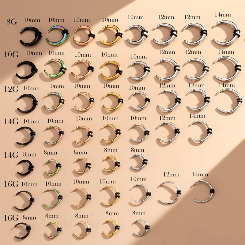 OUFER Unisex 100% Hypoallergenic Stainless Steel Stretch Horseshoe Pincher Body Piercing Jewelry - 8G-10G-12G-14G-16G, 8mm-10mm Inner Diameter, Moon Design, Septum & Nose Piercing Jewelry, Sensitive Skin Safe, Hand-checked, Easy for Casual Daily Styles