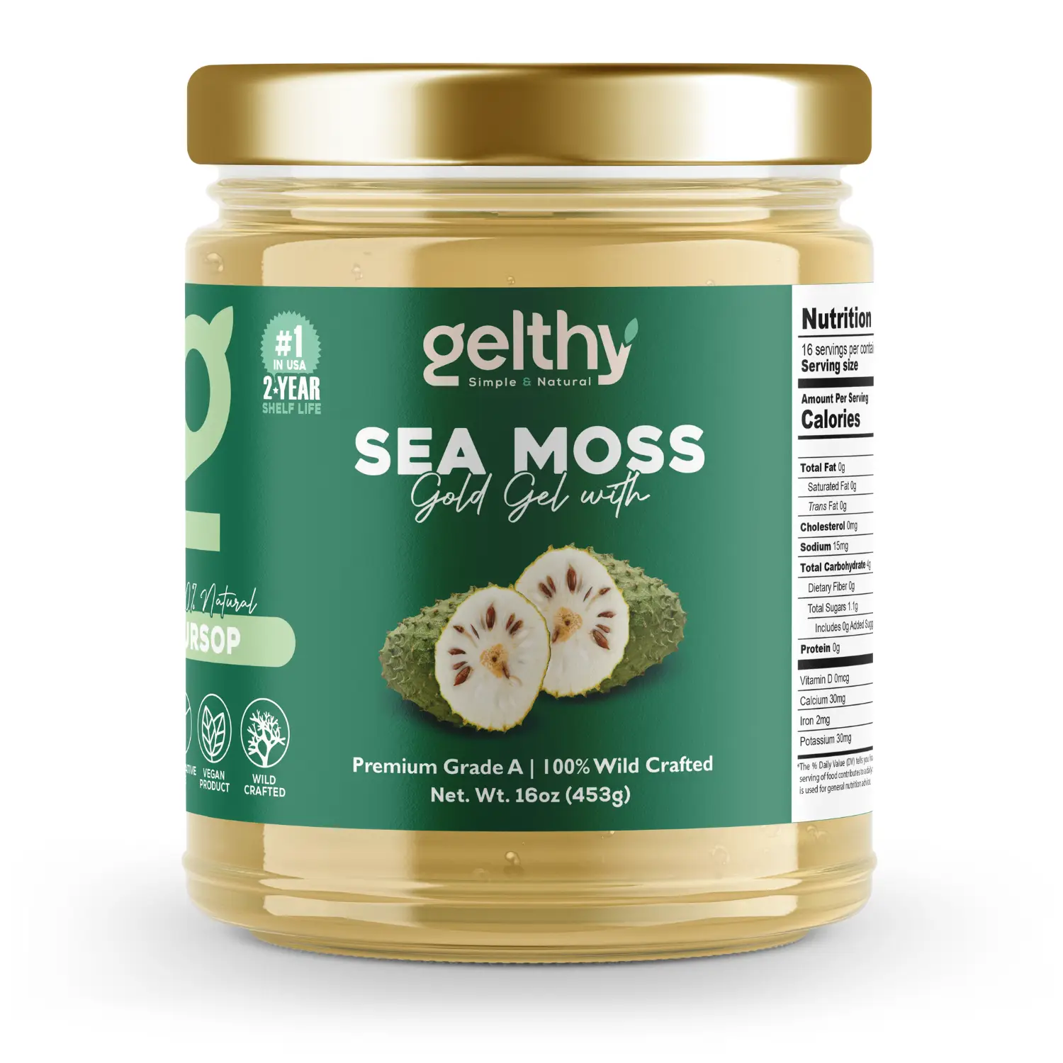 Gold Sea Moss Gel with Soursop 2 Year Shelf Life Wildcrafted from St. Lucia Supplement