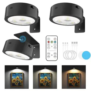 3 Pack Picture Lights for Wall - Rechargeable Operated Poster Lights with Remote - 13 RGB Color Magnetic Painting Light for Pictures Photo Frame Portrait, Dimmable & Timer, Decorative Wall Light