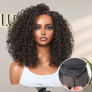 Luvme Hair 100% Human Hair 5x5 Closure Lace Glueless Wig Put On and Go Fluffy Kinky Curl 220% Density Pre-bleached Pre-pluck Pre-cut