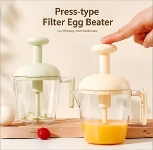 Egg Whisk, Manual Press Egg Beater With Egg Cup, Multifunctional Handheld Mixer For Beating, Whipping & Mixing, Effortless Operation For Eggs, Milk Foam, Etc