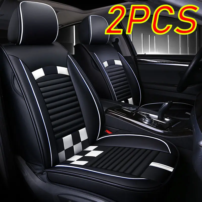 2PCS Black & White Checkered Waterproof PU Leather Car Seat Covers - Full Coverage Car Seat Cushion, Durable Stylish Vehicle Interior Protectors
