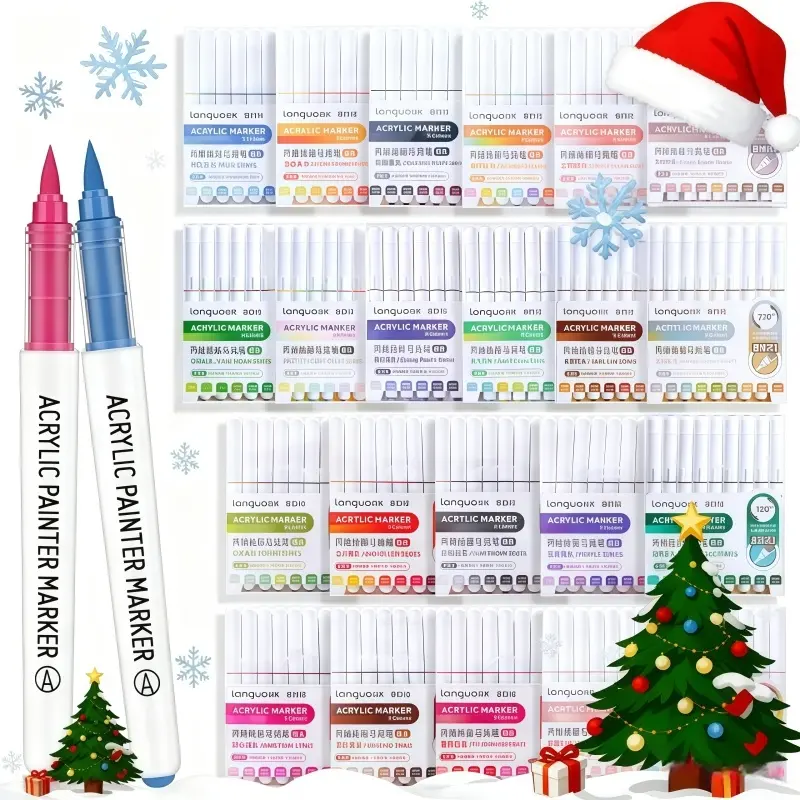Languo 9 Counts Liquid Soft-Tip Acrylic Marker Set, Watercolor Painting Pens, Stackable Brush Marker Pen, Stackable, Auto Ink Control, Acrylic Paint Markers, Markers for Coloring, Ideal for Art Creation