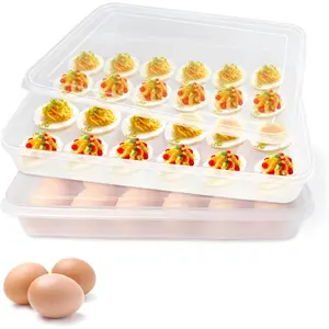 2 Pack Deviled Egg Containers with Lid,Clear Portable Storage Carrier Egg Holder,Stackable Plastic Egg Tray Carrier for Fridge,Kitchen,Keep (48 Eggs)