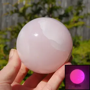 XL 3in Pink Mangano Calcite Crystal Sphere, Reiki Stone, Fluorescent UV Reactive