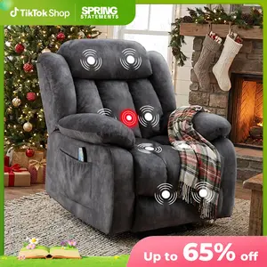 [SpringStatements] Ebello Massage Swivel Rocker Recliner Chair with Heat and Vibration,360 Degree Manual Swivel Rocking Recliners with Side Pocket, Comfy Fabric Single Sofa Reclining Chair for Living Room