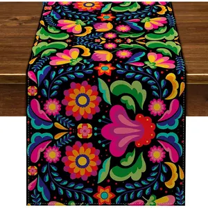 Mexican Table Runner for Dia De Los Muertos Decorations Cinco De Mayo Party  Linen  Kitchen  Ofrenda Decor 108Inches Long