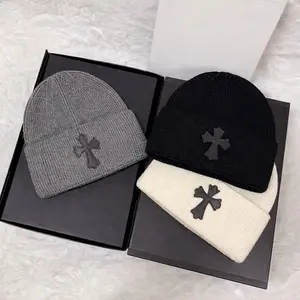 Unisex Streetwear Beanie w/ Leather Cross and Silver Badges