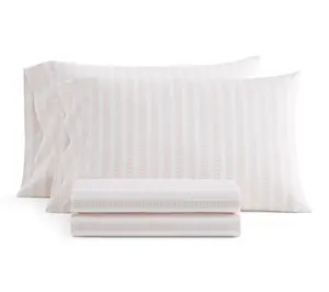 Martha Stewart Leaf Stripe White/Peach Cotton King Sheet Set