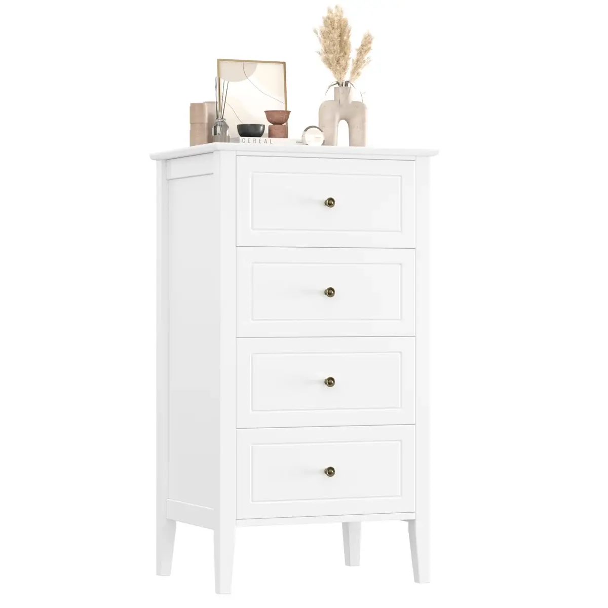 4 Drawer White Dresser for Bedroom, Wooden Nightstand Chest of Drawers with  Tall Legs, Small Dresser with Gold Handles, Narrow Dresser for Living Room,  Bathroom, White - TikTok Shop