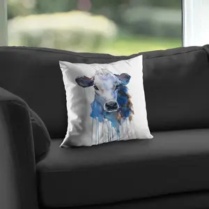 360 Stand 14x14 in. Poly Twill Cow Print Watercolor Jersey Cow Throw Pillow - Brown, Easy to Clean Farmhouse Style Farm Animal Home Decor Gift for Animal Lovers, Farmhouse Style Home, 14-Inch Standard Pillows